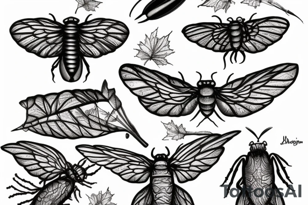Cicada, maple seed, book tattoo idea