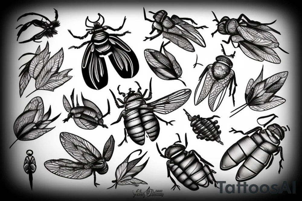 Cicada, maple seed, book tattoo idea