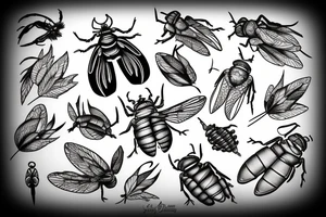 Cicada, maple seed, book tattoo idea
