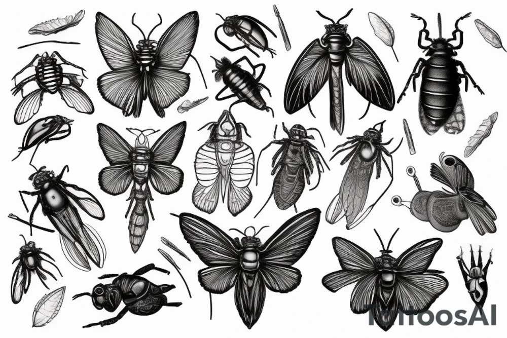 Cicada, maple seed, book tattoo idea