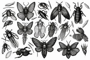 Cicada, maple seed, book tattoo idea