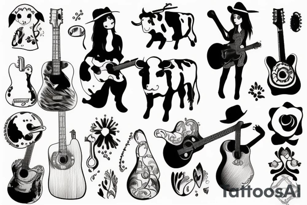 cow girl with a guitar tattoo idea