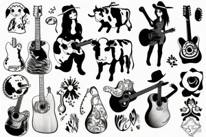 cow girl with a guitar tattoo idea