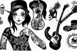 cow girl with a guitar tattoo idea