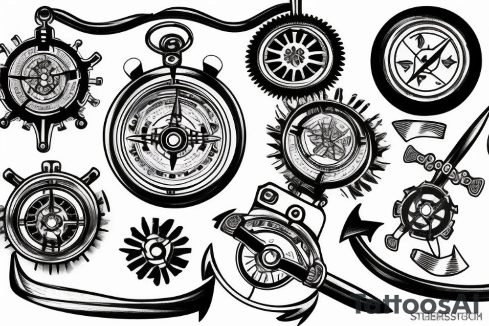 pistons,gears, compass and anchor tattoo idea
