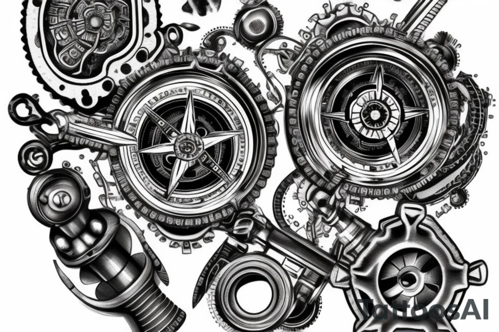 pistons,gears, compass and anchor tattoo idea