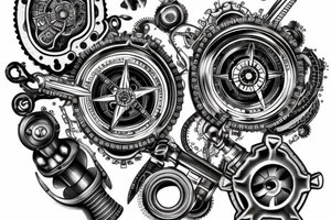 pistons,gears, compass and anchor tattoo idea
