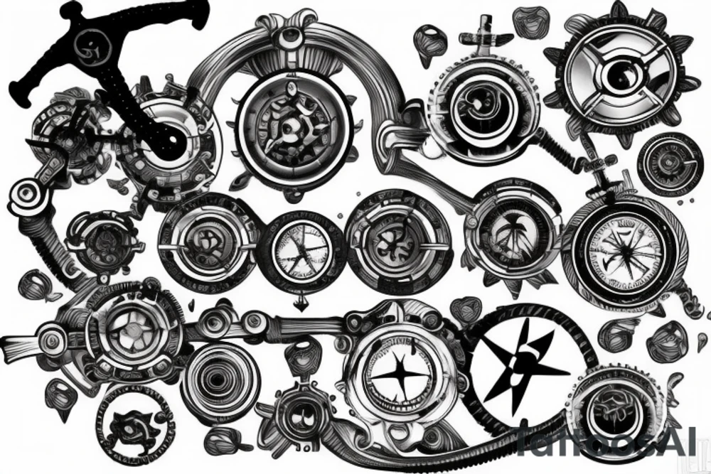 pistons,gears, compass and anchor tattoo idea