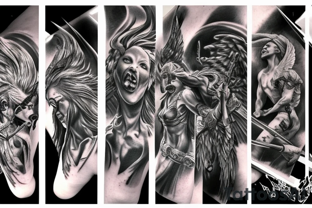 Angels vs demons battle scene tattoo idea