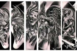 Angels vs demons battle scene tattoo idea