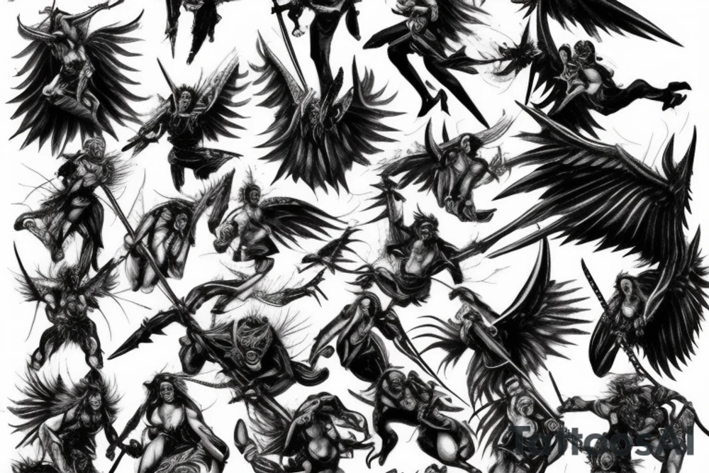 Angels vs demons battle scene tattoo idea