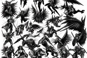Angels vs demons battle scene tattoo idea