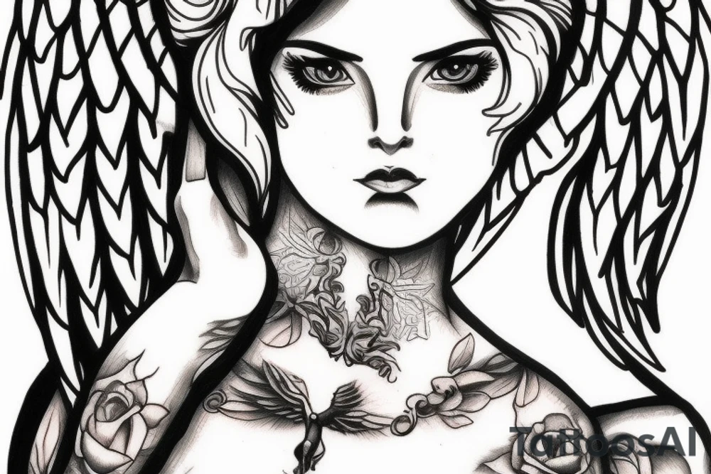 Beautiful Angelic Woman on cross tattoo idea