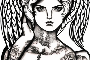 Beautiful Angelic Woman on cross tattoo idea