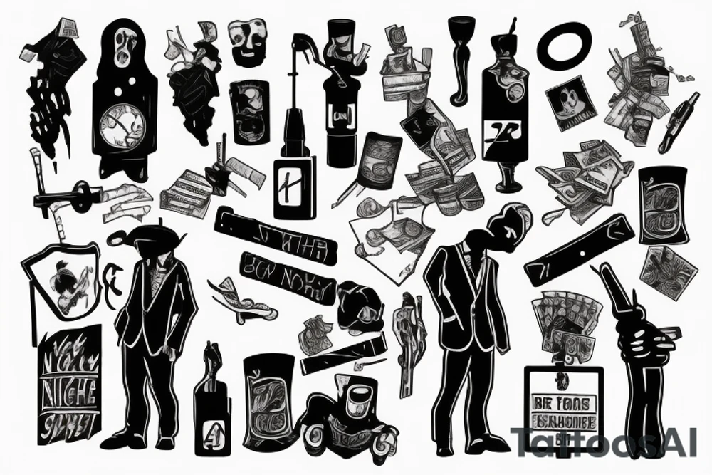 Insane night in crack street after hard drinking and bank robbery tattoo idea