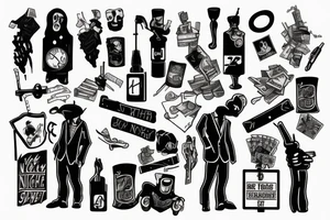 Insane night in crack street after hard drinking and bank robbery tattoo idea