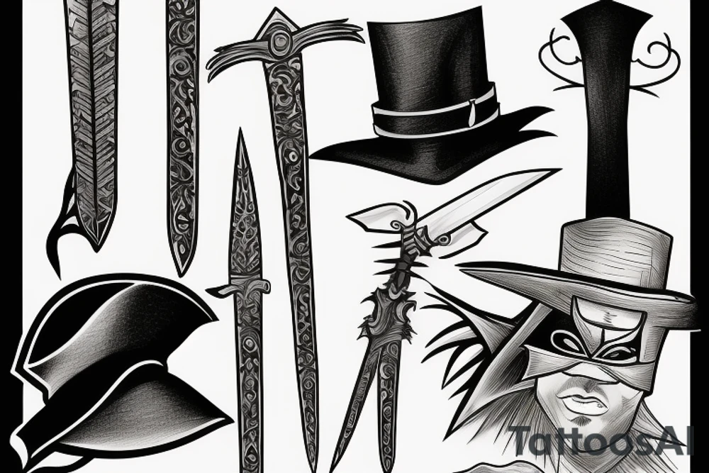 Zorro sword, hat, and cape tattoo idea