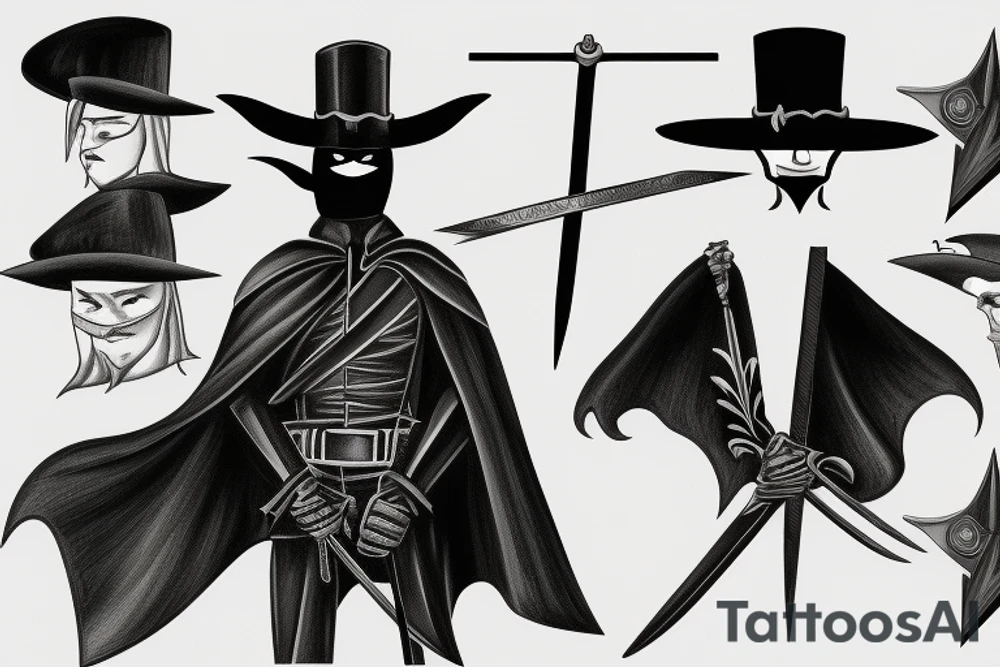 Zorro sword, hat, and cape tattoo idea