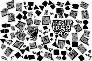 “Hands up in the fire, burn, burn, burn, burn” casino, hands raised, flame, pair of dice with double 4’s, 44 44 tattoo idea