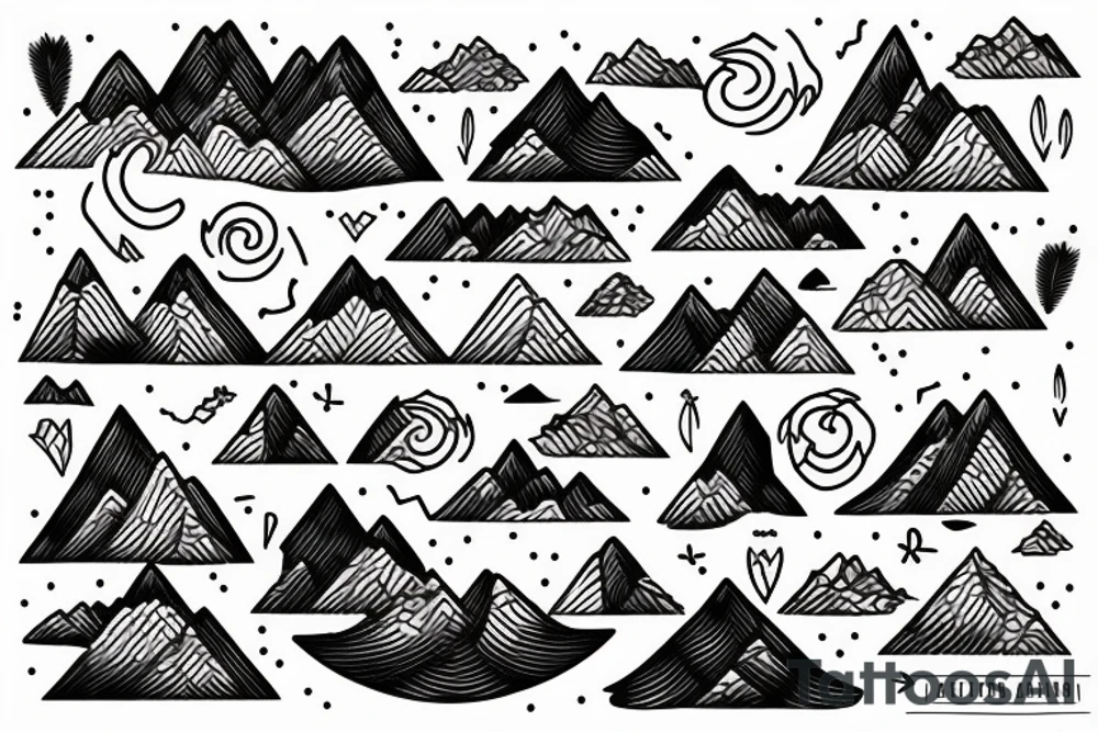 amor fati - mountains, water, fire tattoo idea