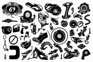 Black number 69 with engine parts tattoo idea