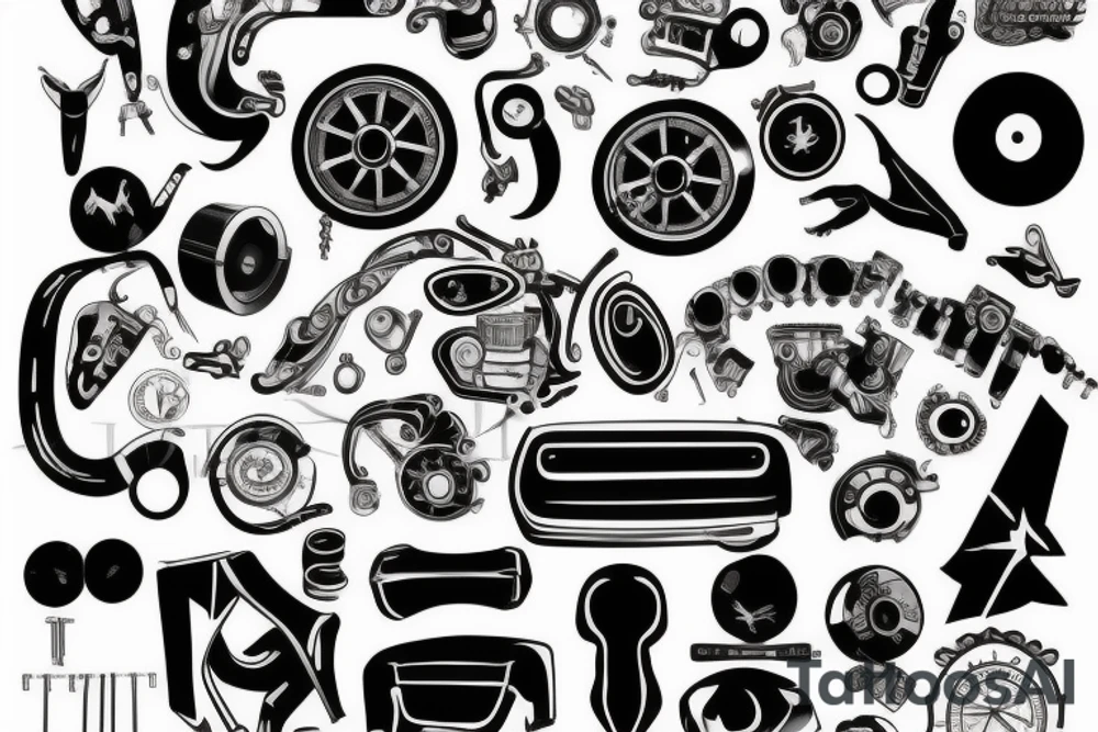 Black number 69 with engine parts tattoo idea