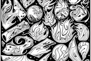 amor fati - mountains, water, great ball of fire tattoo idea