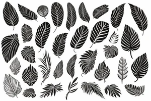 Ginco leaf, strelitzia flower, monstera leaf, inside each other tattoo idea