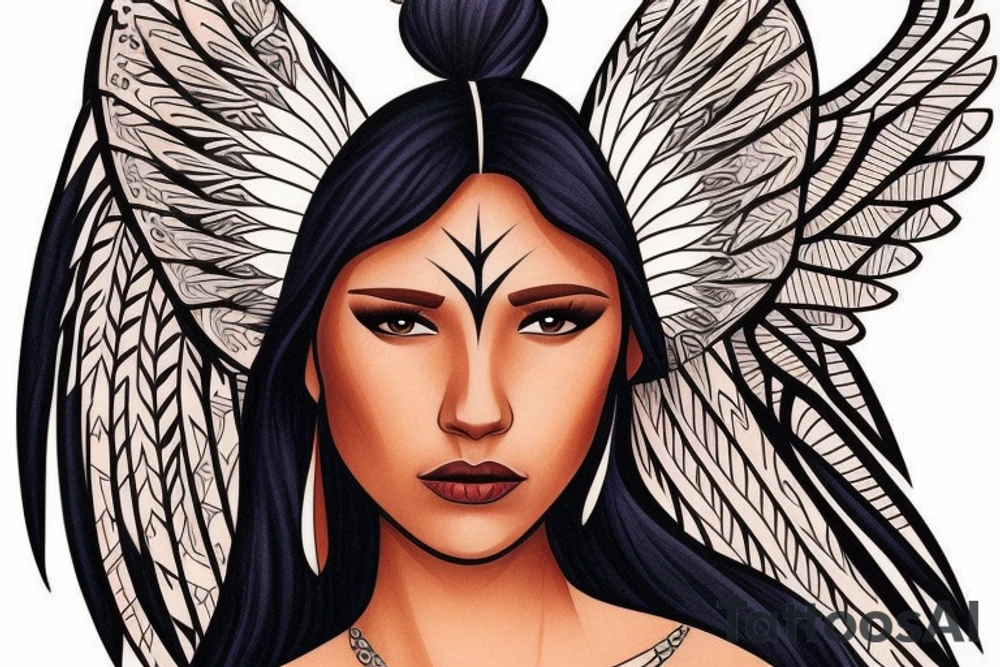 Native american woman with angel wings tattoo idea