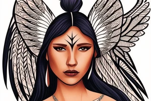 Native american woman with angel wings tattoo idea