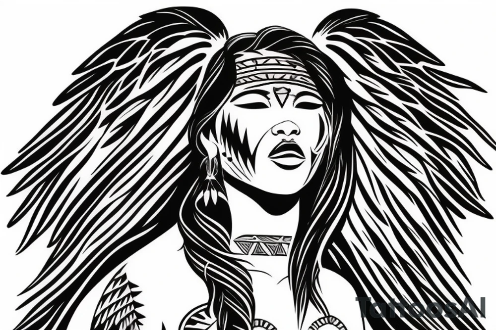 Native american woman with angel wings tattoo idea