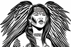 Native american woman with angel wings tattoo idea