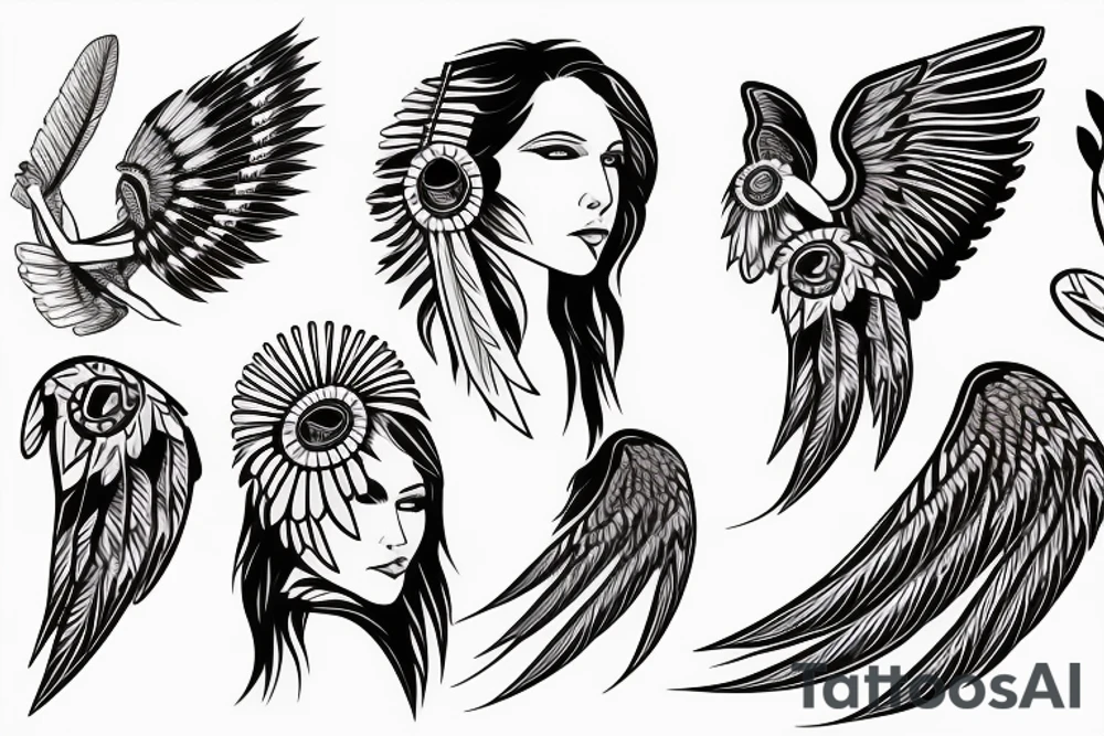 Native american woman with angel wings tattoo idea