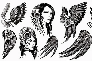 Native american woman with angel wings tattoo idea