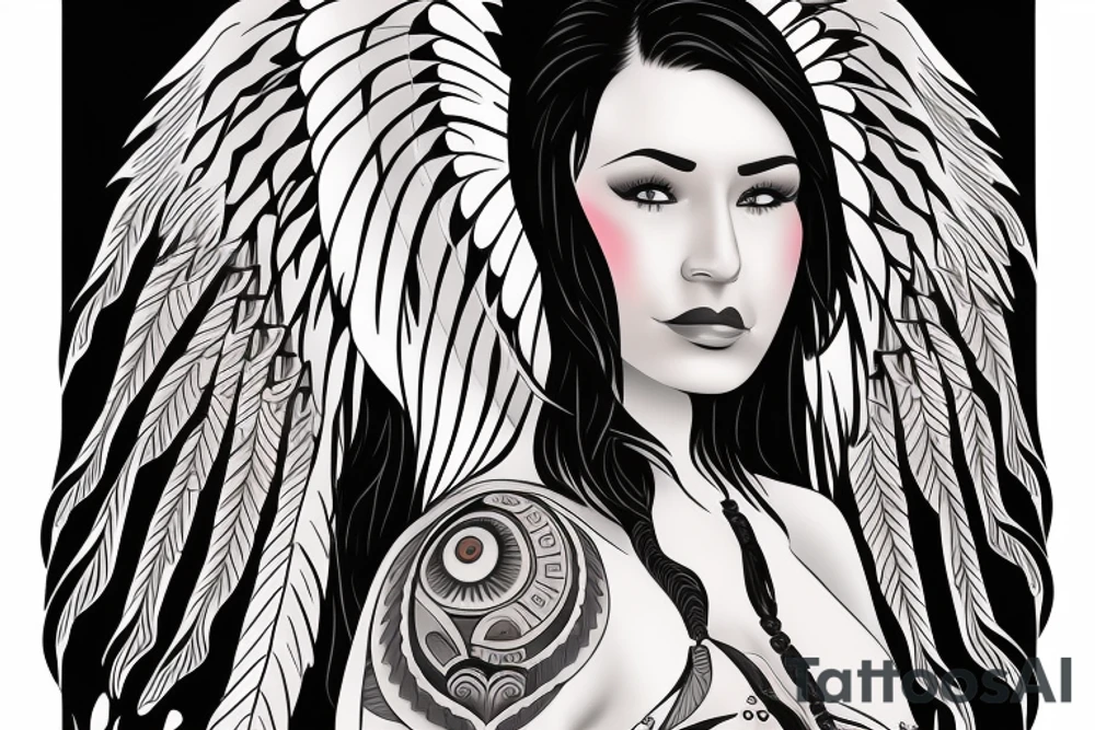 Native american woman with angel wings tattoo idea
