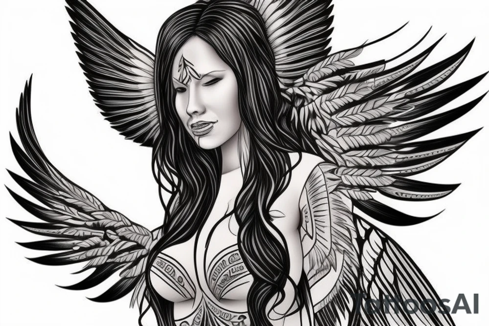 Native american woman with angel wings tattoo idea
