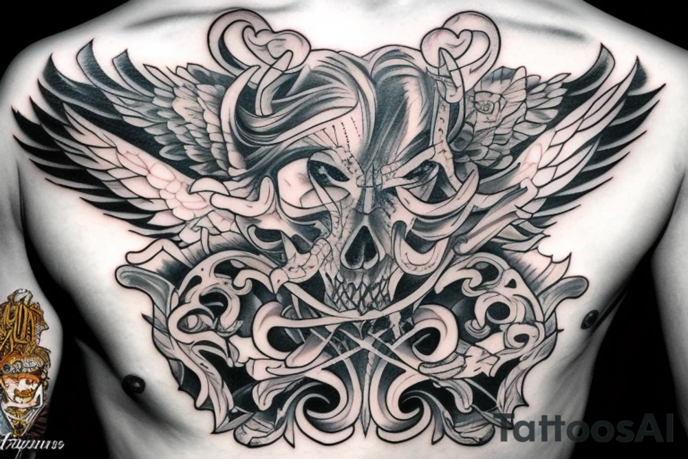 an angel with a sword fighting a demon tattoo idea