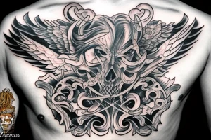an angel with a sword fighting a demon tattoo idea