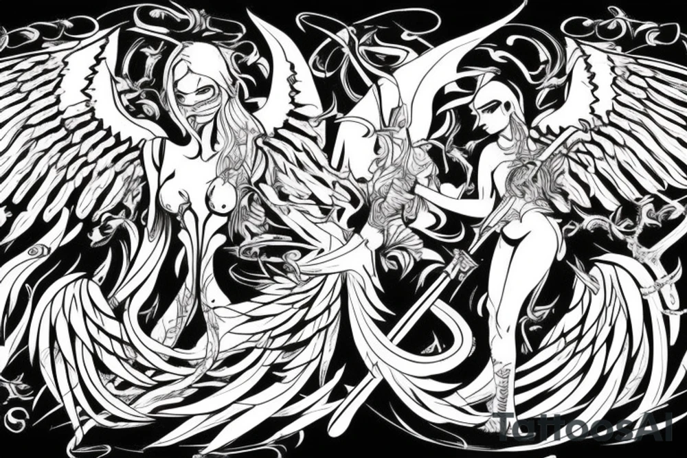 an angel with a sword fighting a demon tattoo idea