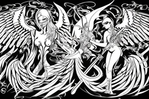 an angel with a sword fighting a demon tattoo idea