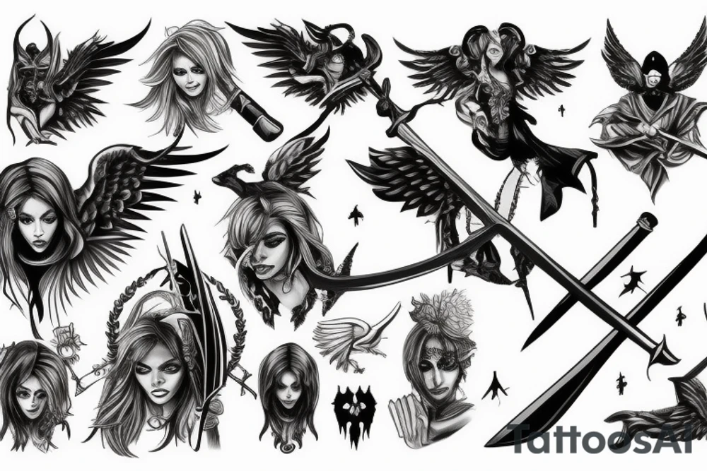 an angel with a sword fighting a demon tattoo idea