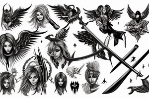 an angel with a sword fighting a demon tattoo idea