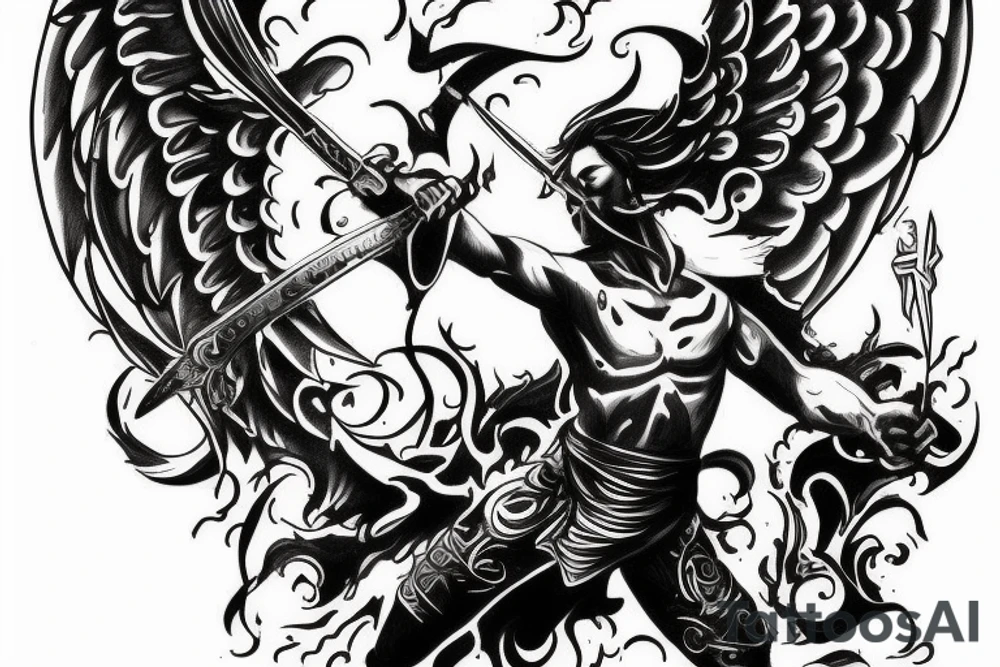an angel with a sword fighting a demon tattoo idea