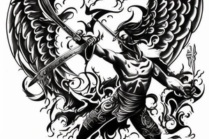 an angel with a sword fighting a demon tattoo idea
