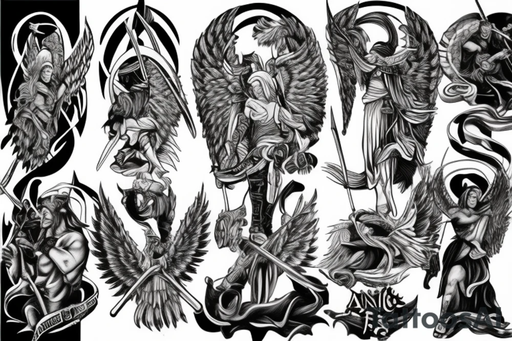 an angel with a sword fighting a demon tattoo idea