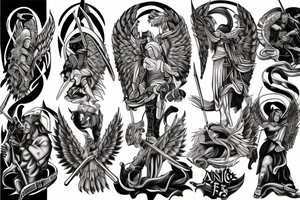 an angel with a sword fighting a demon tattoo idea