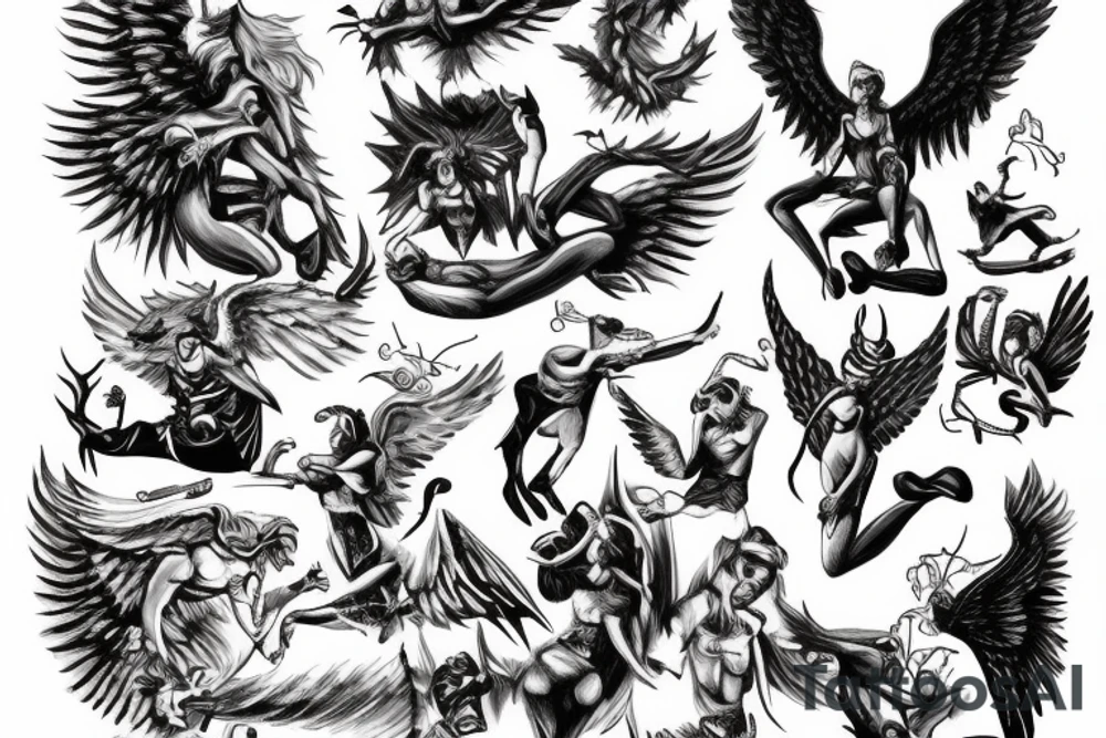 an angel fighting a demon tattoo idea