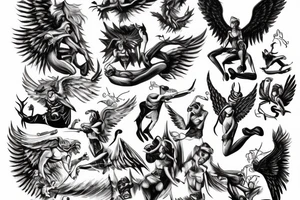 an angel fighting a demon tattoo idea