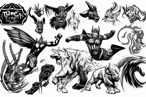 Thor in fury fighting with taurus tattoo idea