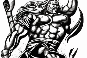 Thor in fury fighting with taurus tattoo idea